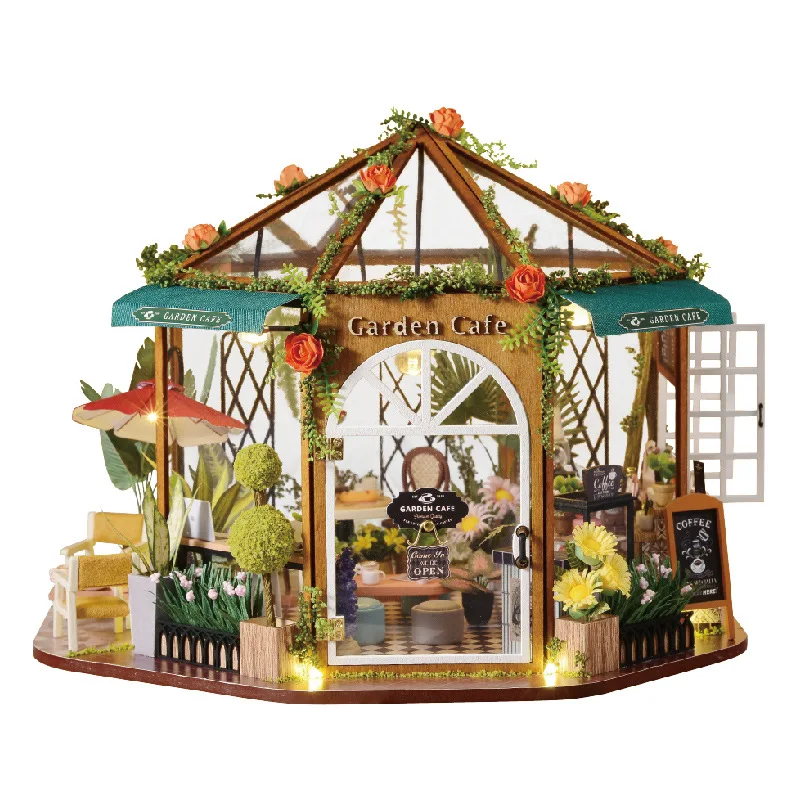 Kit Diy Flower Cafe, Casa em Miniatura de Madeira 3d MDUG
