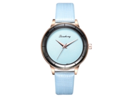 Relógio de Pulso Feminino de Quartzo com Pulseira de Couro Pu Estilo Simples Azul