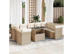 Vidaxl 10 Pcs Conjunto De Sofás P/ Jardim Com Almofadões Vime Pe Bege