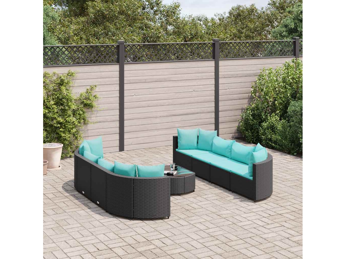 Vidaxl 9 Pcs Conjunto De Sofás P/ Jardim C/ Almofadões Vime Pe Preto