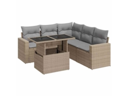 Conjunto 6 de sofás de jardim VIDAXL Bege Rattan / Vime