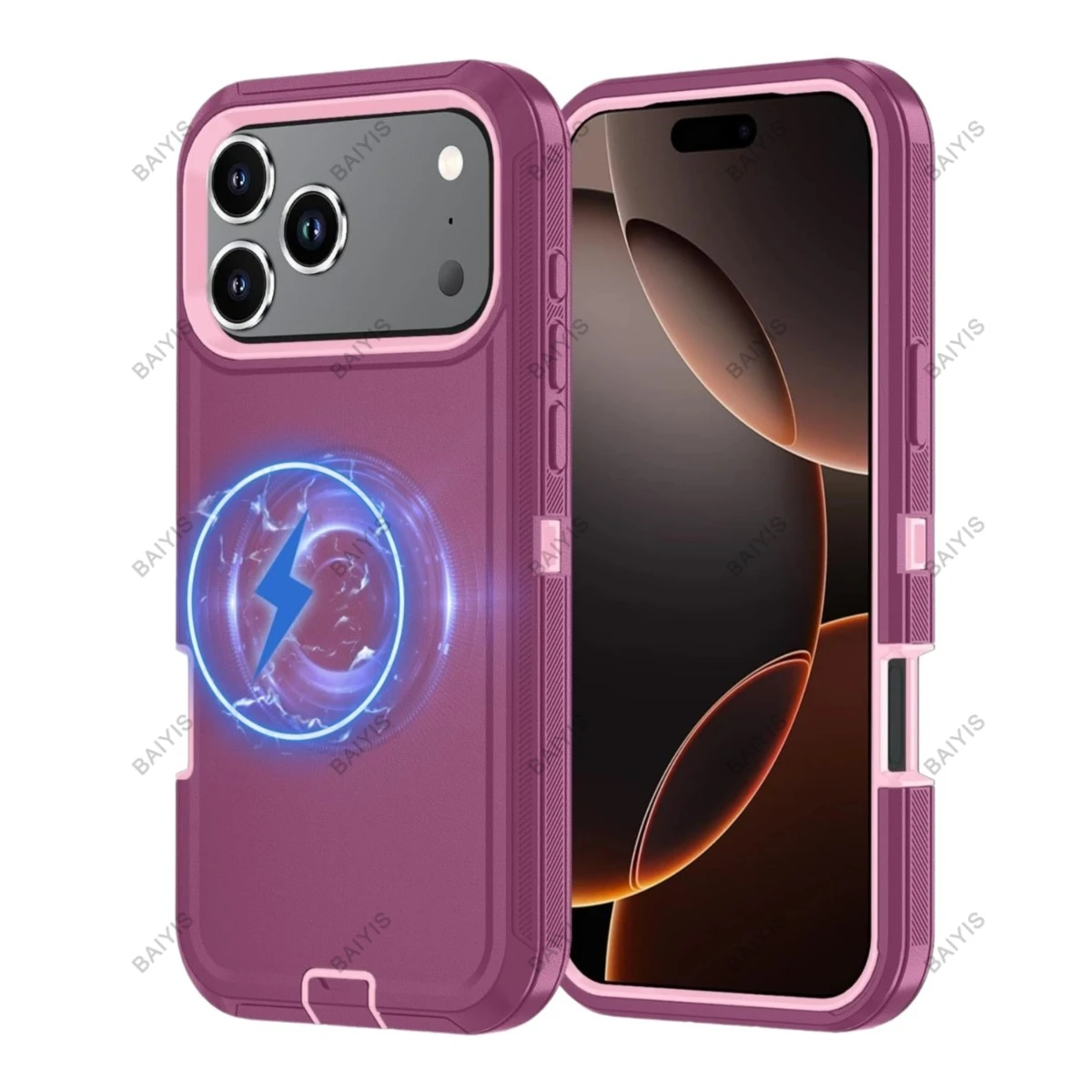 (borgonha, Iphone 16e) Capa Protetora Resistente A Impactos, Compatível Com Carregamento Sem Fio Magnético Magesafe.