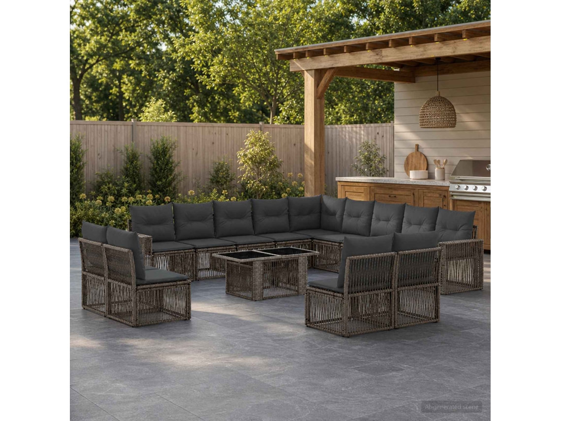 Vidaxl Conjunto De Sofá De Jardim 14 Unid. Cinza E Cinza Escuro
