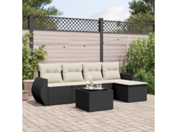 6 Pcs Conjunto Sofás De Jardim C/ Almofadões Vime Pe Preto Dkd Home Decor
