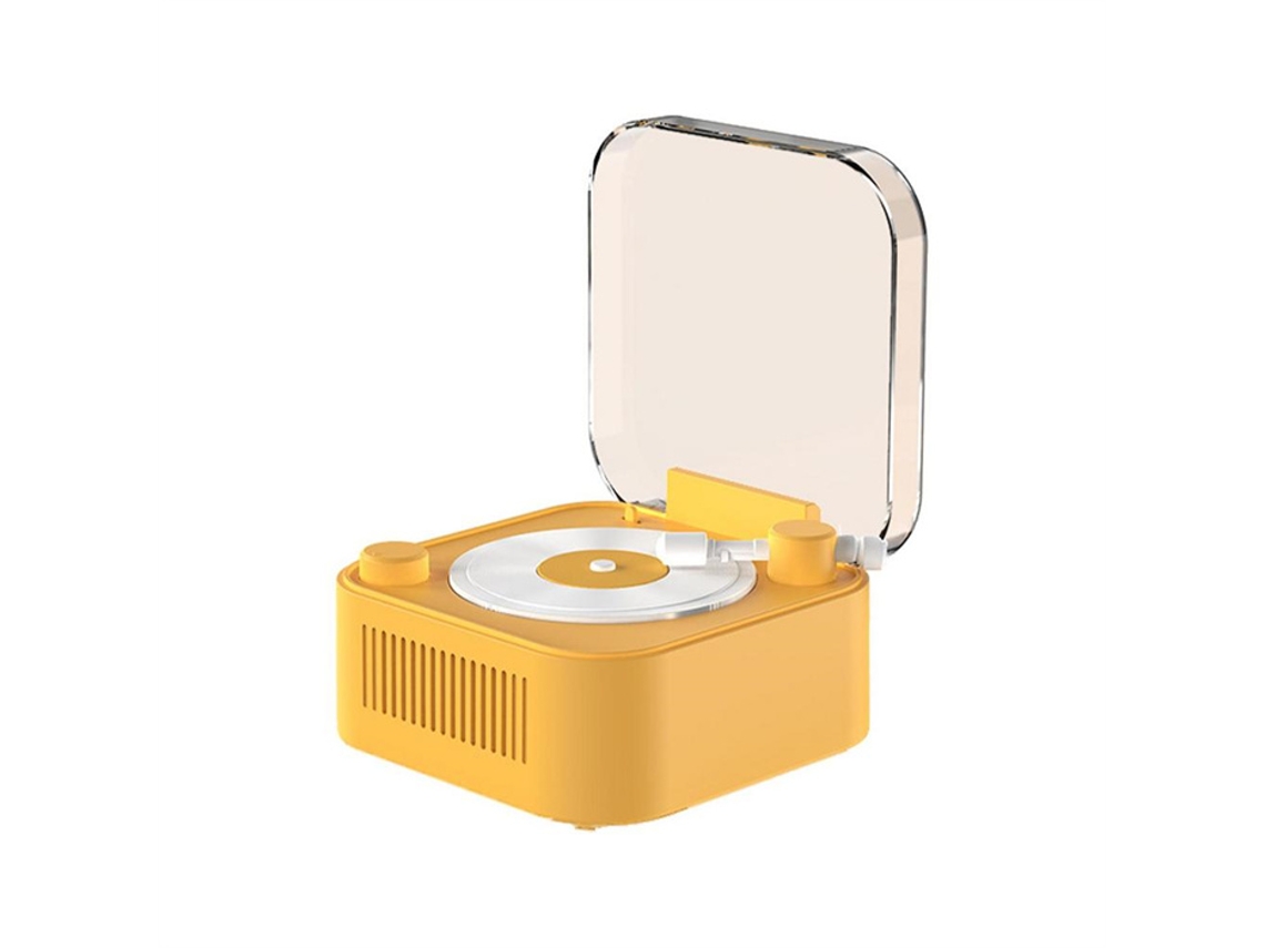 Caixa De Som Bluetooth Sem Fio Retrô, Mini Toca Discos Portátil De Mesa, Qualidade De Som Hi Fi Amarela Sfushos