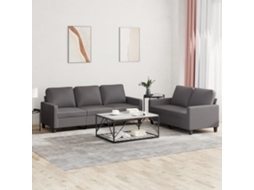 Vidaxl 2 Pcs Conjunto De Sofás C/ Almofadões Couro Artificial Cinzento