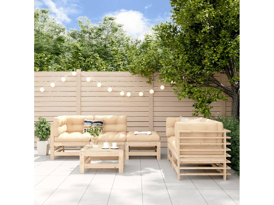 Vidaxl 6 Pcs Conjunto Lounge De Jardim Pinho Maciço