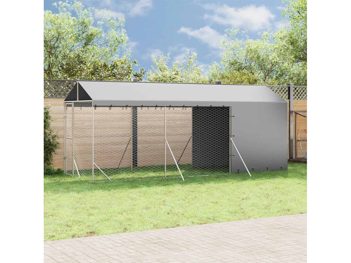 Vidaxl Canil De Exterior Com Teto 2x6x2,5 M Aço Galvanizado Prateado