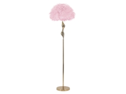 Luminária De Chão Fina Rosa 165cm - Luminária De Chão Glamourosa Com Penas E Estrutura Dourada - Estilo Curvilíneo - E27 40w