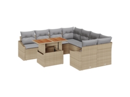Conjunto 9 Conjunto De Sofá De Jardim Vidaxl Bege Vime Pe (100 X 55 X 73 Cm)