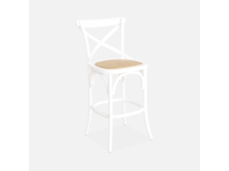 Banco Alto De Cozinha Estilo Bistrô Em Madeira, 65cm, Branco