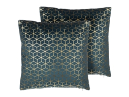 Conjunto de 2 Almofadas Decorativas BELIANI Celosia de Veludo Azul Esverdeado 45x45x12