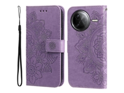 Capa Tipo Carteira De Couro Sintético Com Estampa Floral E Suporte Para Xiaomi Poco F7 Ultra 5g / Redmi K80 Pro 5g, Roxa