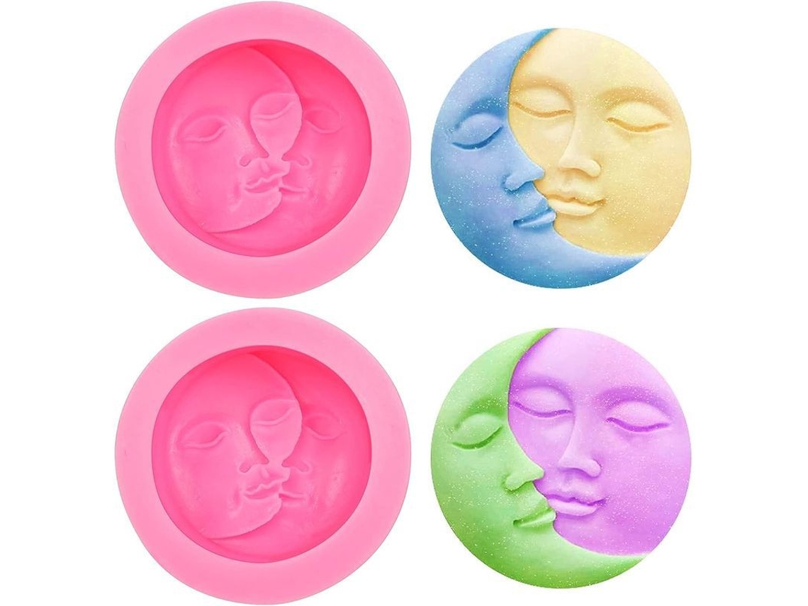 2026 molde de Cera Sol Y Luna 3d Silicona para Diy Joyería Velas Jabones Decoraciones 2 Piezas