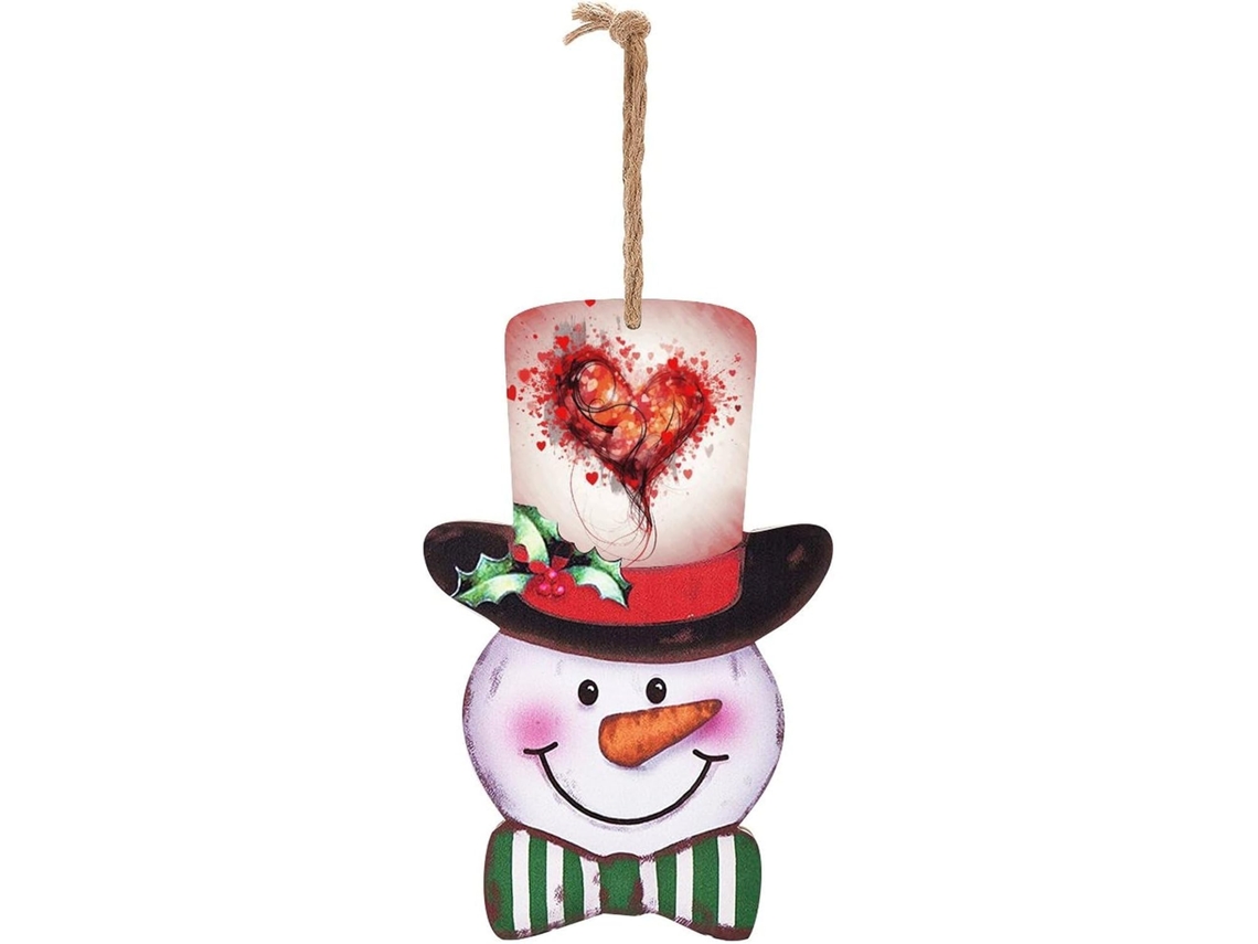 Enfeite De Natal De Madeira Com Boneco De Neve E Abstrato Em Madeira,