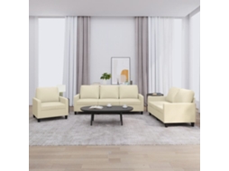 Vidaxl 3 Pcs Conjunto Sofás C/ Almofadões Couro Artificial Cor Creme