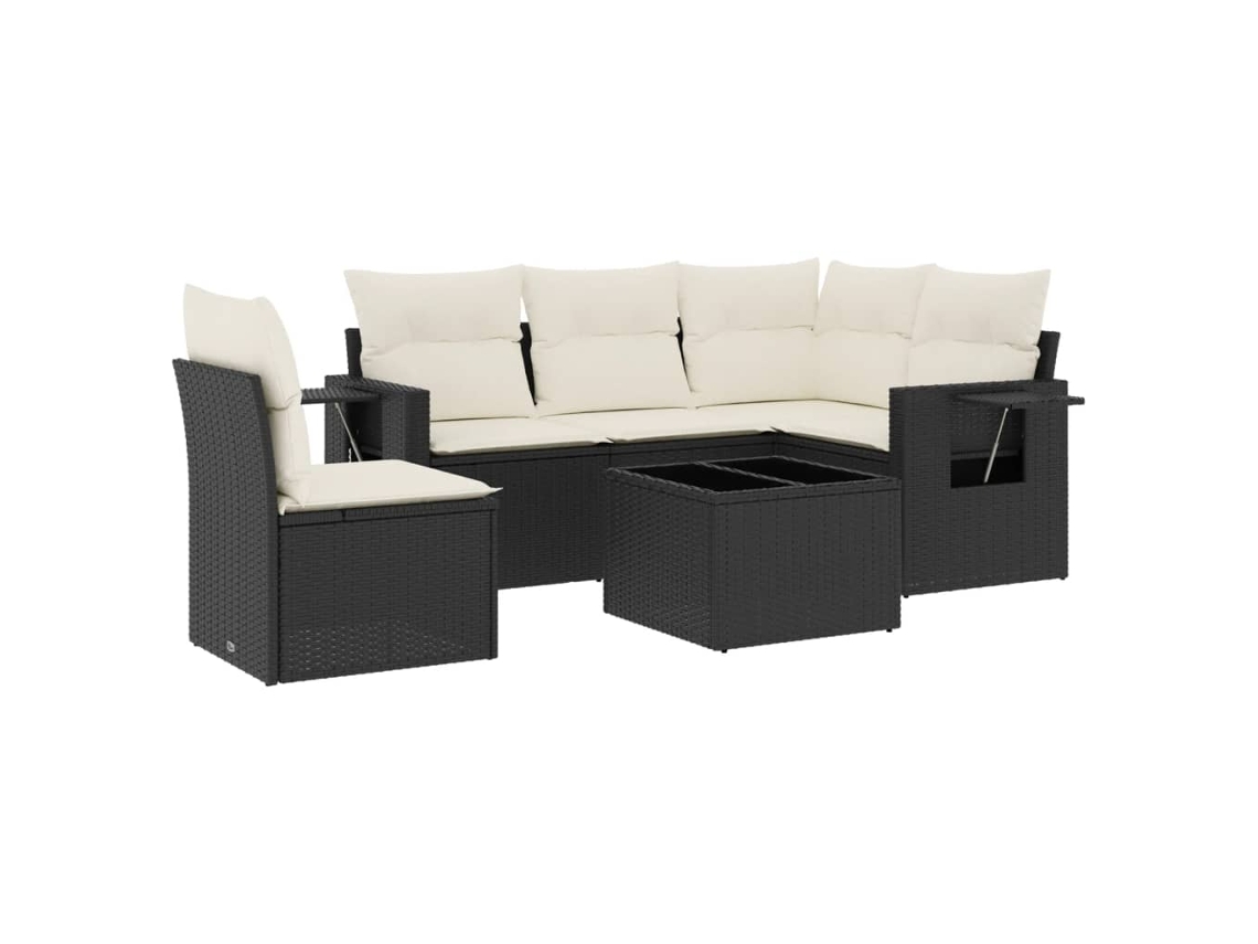 Conjunto 6 sofás de jardim c/ almofadões VIDAXL vime PE preto