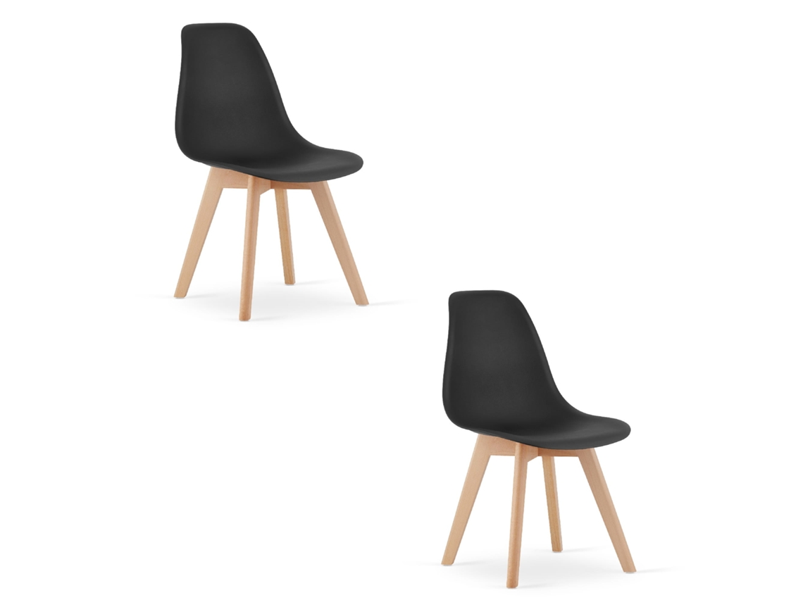 Cadeira De Jantar Conjunto De 2 Peças Kito Assento Preto, Pernas Pretas, Assento Ergonômico, Encosto