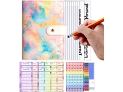 Organizador de economias com cartões de orçamento, caderno, bolso com zíper.