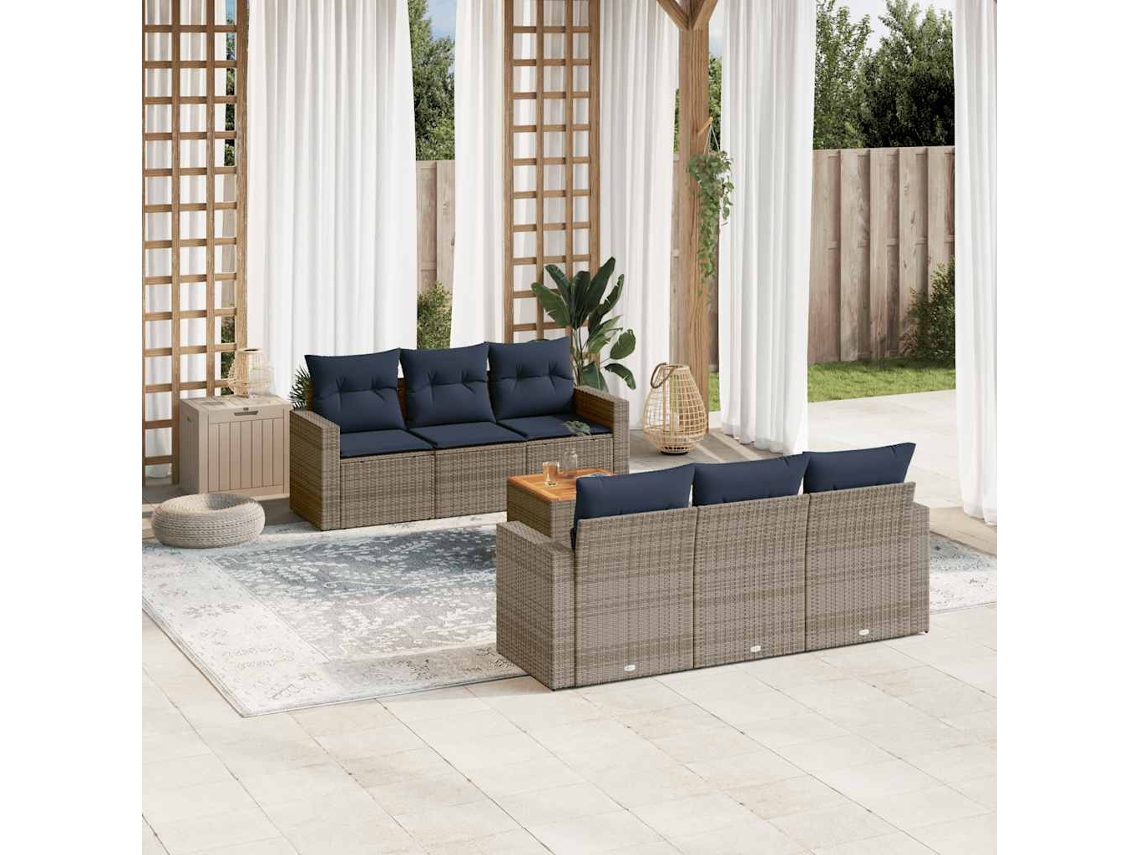 Vidaxl 7 Pcs Conjunto Sofás P/ Jardim C/ Almofadões Vime Pe Cinzento