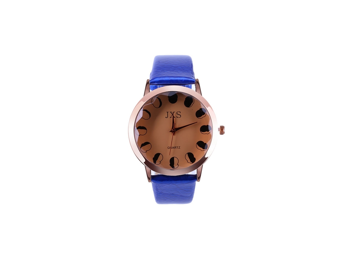Relógio de Pulseira Feminino com Pulseira de Pu, Dial Redondo, Estilo Fashion, Azul