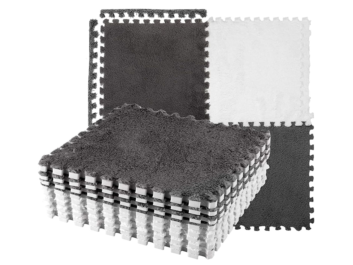 Mali 10pcs Tapete de Espuma Peludo Cortável Anti derrapante Interlock para Quarto Cinza Branco