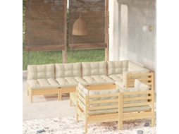 Vidaxl 8 Pcs Conjunto Lounge Jardim C/ Almofadões Creme Pinho Maciço
