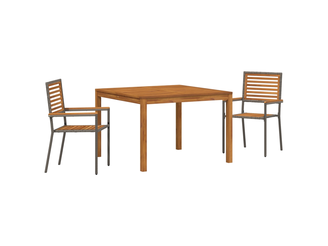 Conjunto 3 De Jantar Para Jardim Com Almofadas Vidaxl Cinza Madeira