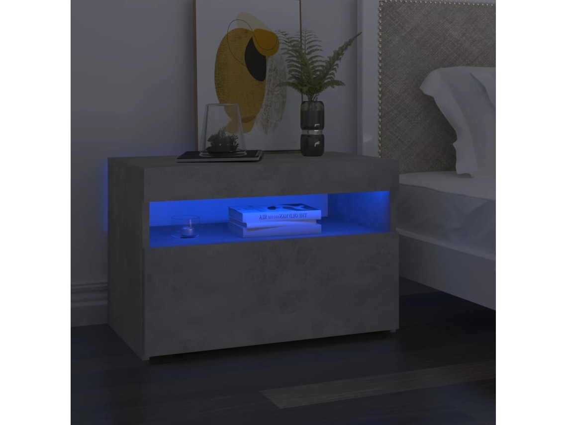 Vidaxl Mesa De Cabeceira Luzes Led 60x35x40 Cm Cinza Cimento