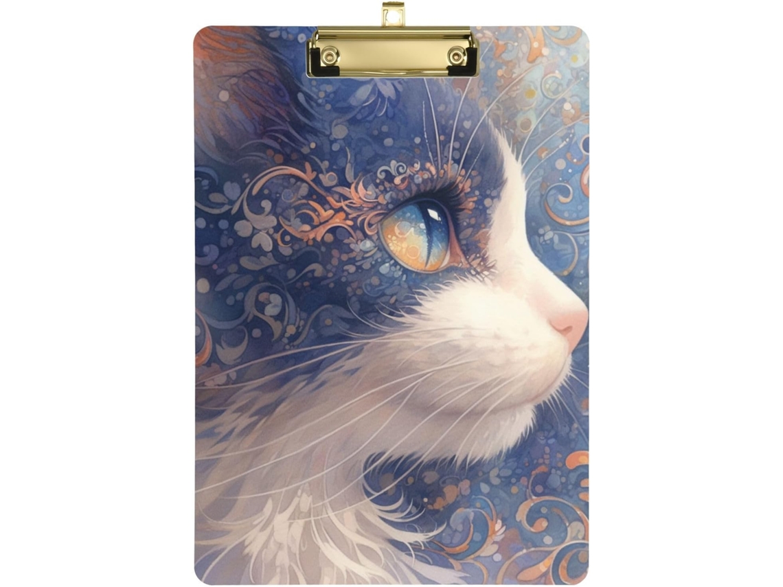 Prancheta com Estampa Misteriosa de Gato Tribal em Azul e Dourado, Organizador para Treinadores, Sala Aula Med