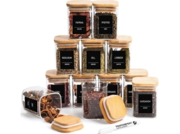 Conjunto De 12 Potes De Ervas Quadradas - Caixas De Vidro Com Etiquetas De Ervas E Caneta