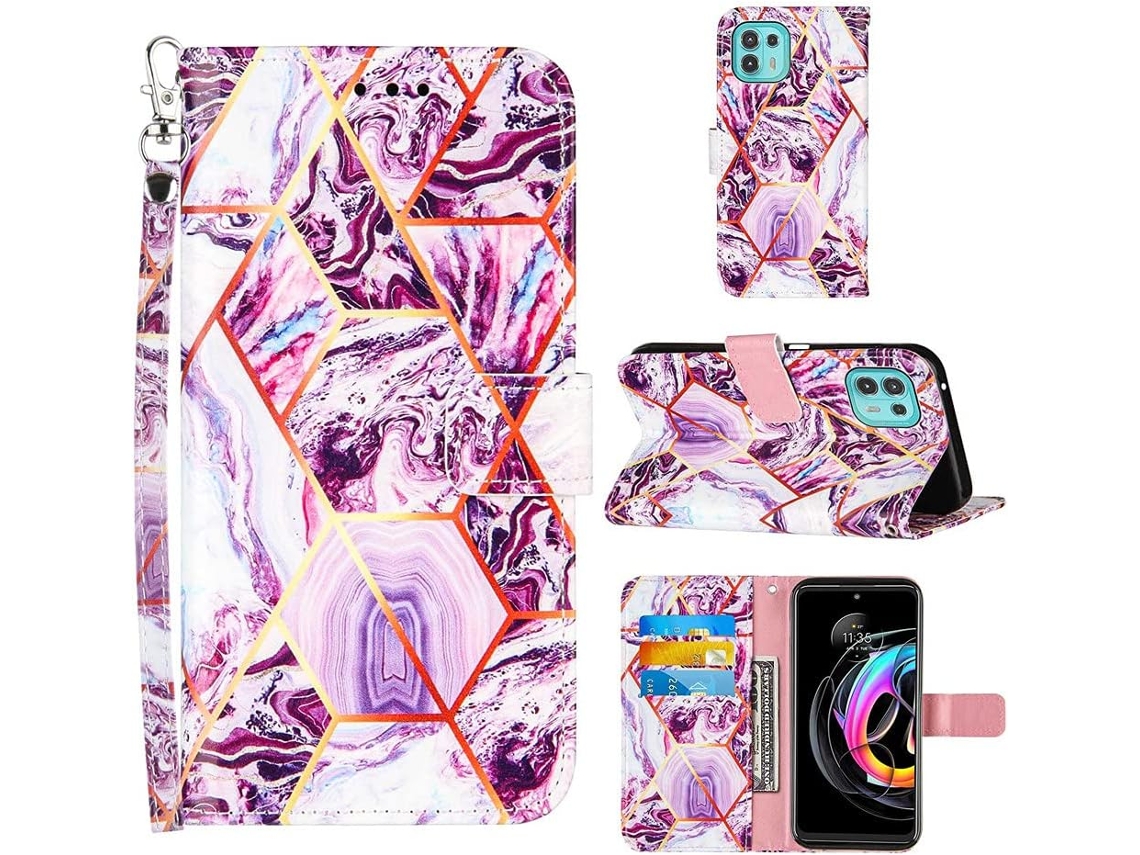 Correia Mármore Pintado Slots para Motorola Moto Edge 20 Lite HONGWE. com Porta-Cartões
