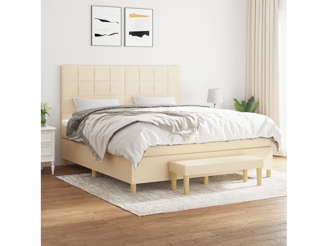 Vidaxl Cama Com Molas/colchão 180x200 Cm Tecido Cor Creme
