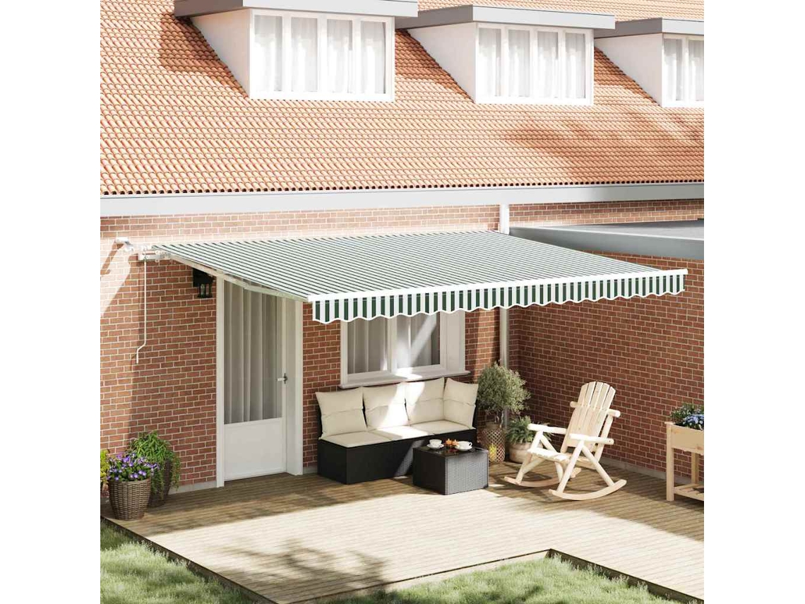 Vidaxl Toldo Retrátil Verde E Branco 450 × 300 Cm Poliéster