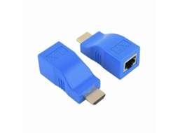 (Azul) Extensor HDMI que converte sinal para RJ45 via cabo Cat 5e/6, adaptador Ethernet LAN, suporta resolução 4K e 1080p.