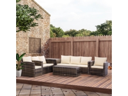 Conjunto De 6 Peças Em Vime Para Jardim Externo: Sofá Duplo De 3 Lugares, 2 Poltronas Com Almofadas De Casal E 2 Mesinhas Auxiliares Na Cor Cáqui