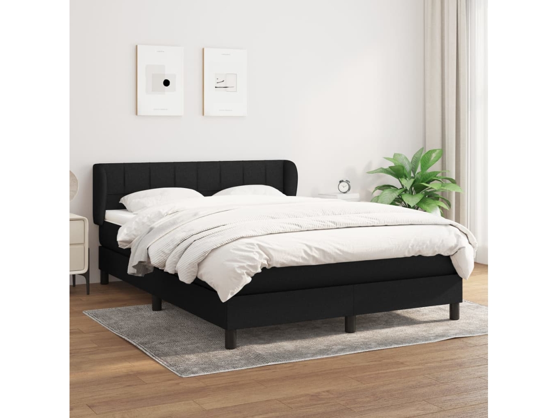 Vidaxl Cama Com Molas/colchão 140x200 Cm Tecido Preto