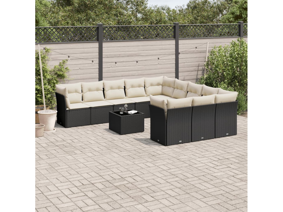 Vidaxl 12 Pcs Conjunto De Sofás De Jardim C/ Almofadões Vime Pe Preto