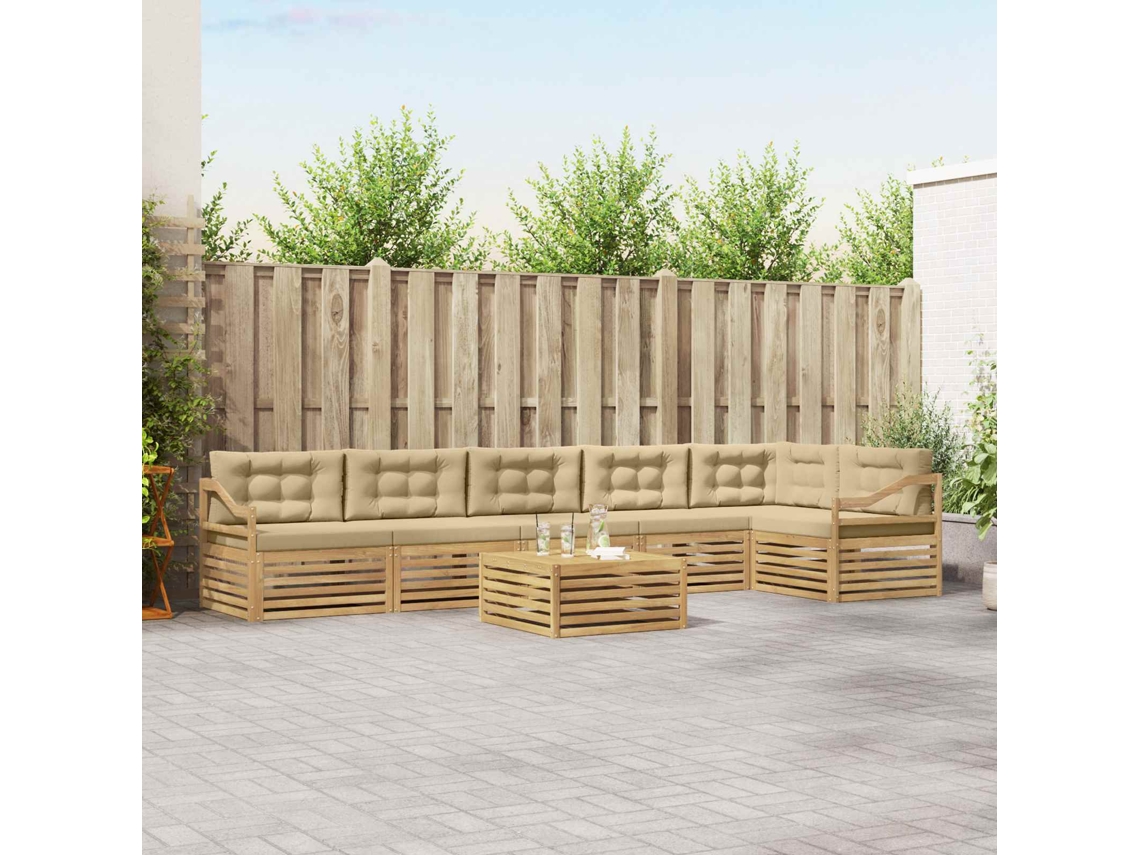 Vidaxl Conjunto De Sofás Para Exterior 7 Unid. Branco E Bege Poliéster