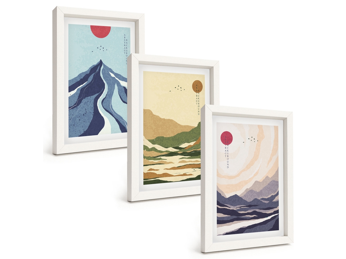 Composição De Quadros Montanhas Em Tons Pastel, Estilo Japonês Moldura Branca Imagens Para Um Quarto Infantil Espelharte (3 Peças 20x30 Cm)