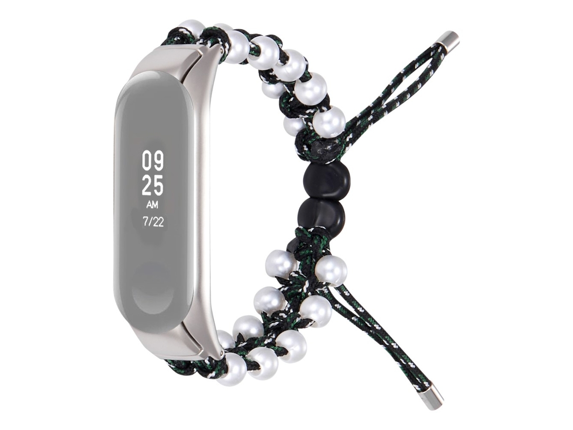Bracelete de Nylon Decoração de Miçangas Design de Cordão Ajustável para Xiaomi Mi Band 5/6 Preto/Verde