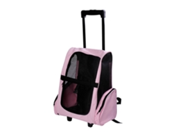 Mochila Ou Carrinho de Transporte 2 em 1 para Cães e Gatos com 2 Rodas com Alça Retrátil de Alumínio e Bolsos 42x25x55 Cm Rosa Ge