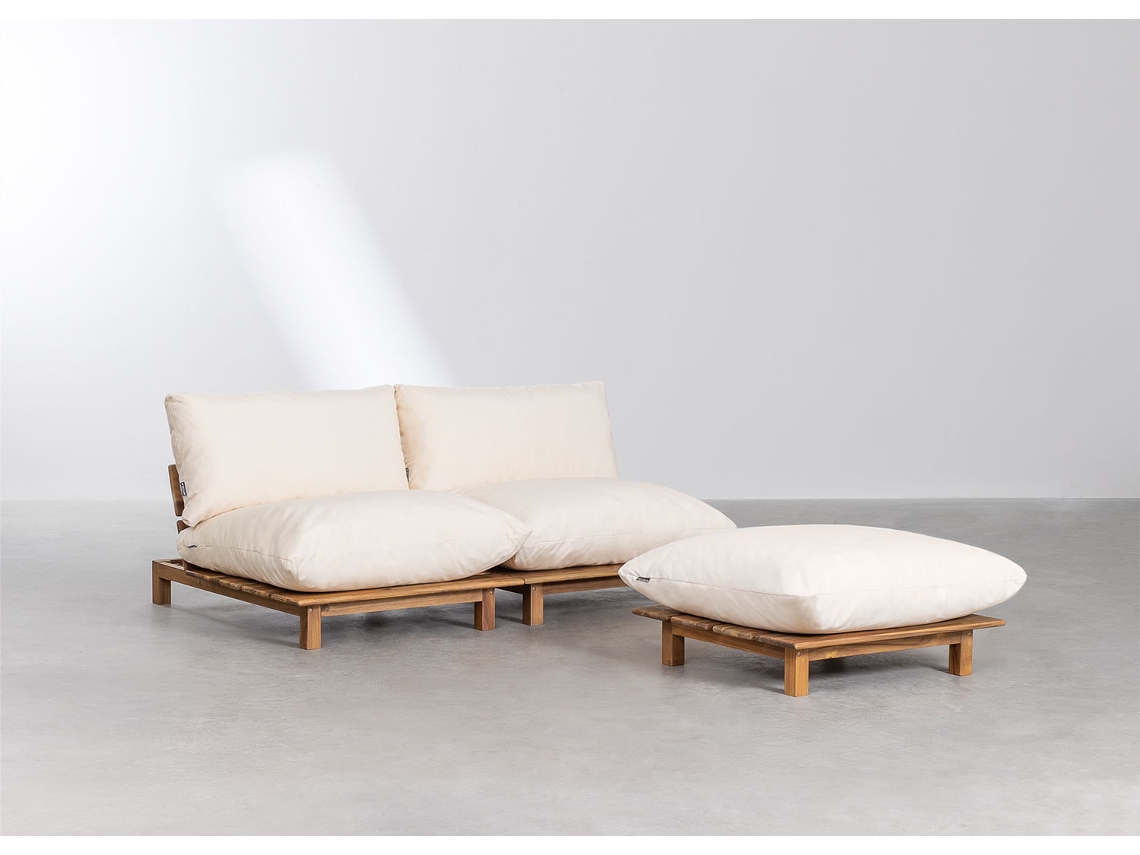 SKLUM Sofá Modular para Jardim Reclinável de 2 Peças com Puff Brina Madeira de Acácia Beige Creme