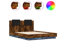 Estrutura de Cama com Cabeceira e Luzes Led MAISON EXCLUSIVE Carvalho Fumado (150x200 cm)