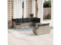 Vidaxl 9 Pcs Conj. Sofás Jardim Com Almofadões Vime Pe Cinzento-claro
