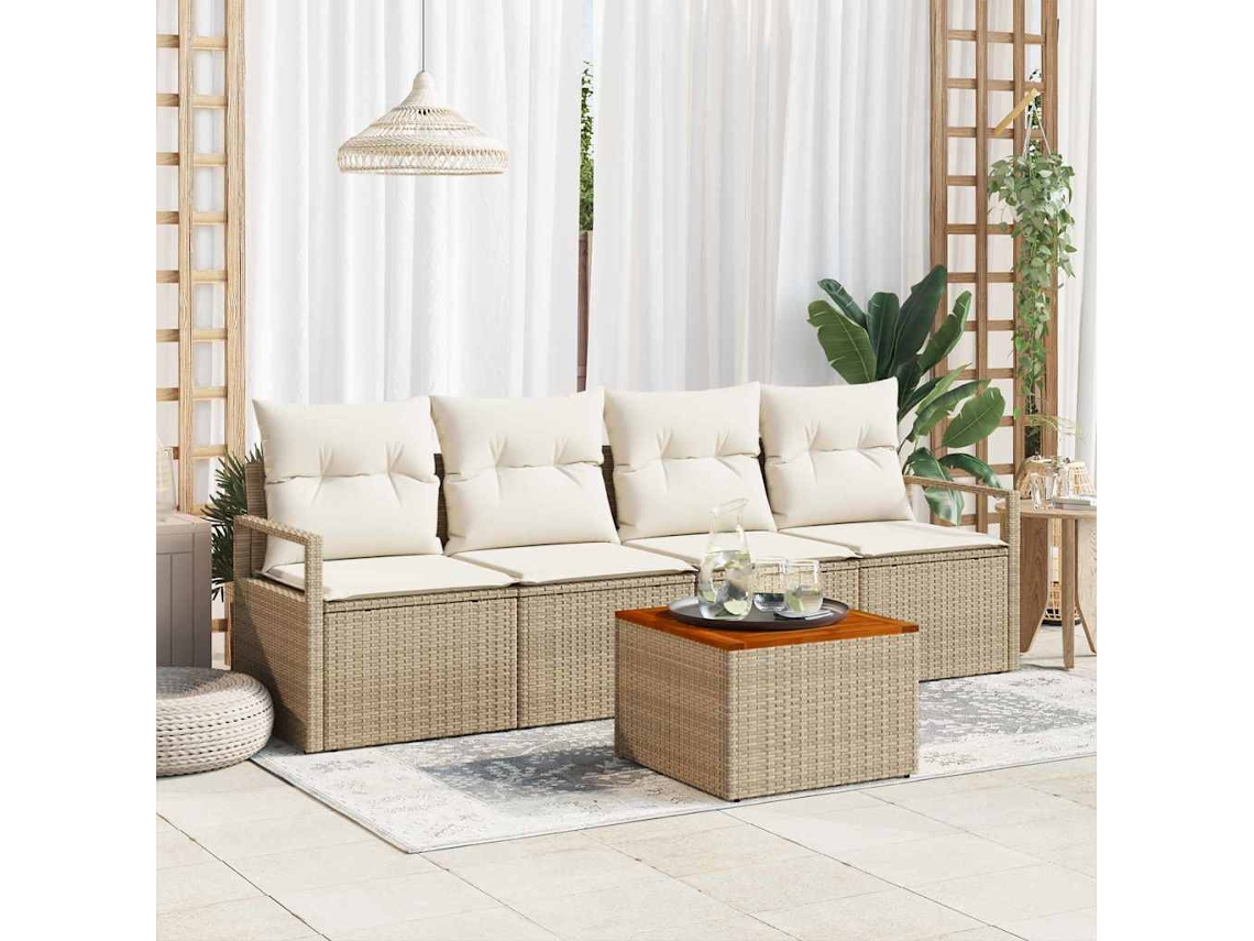 Vidaxl Conjunto De Sofá De Jardim 5 Unid. Bege Vime Pe