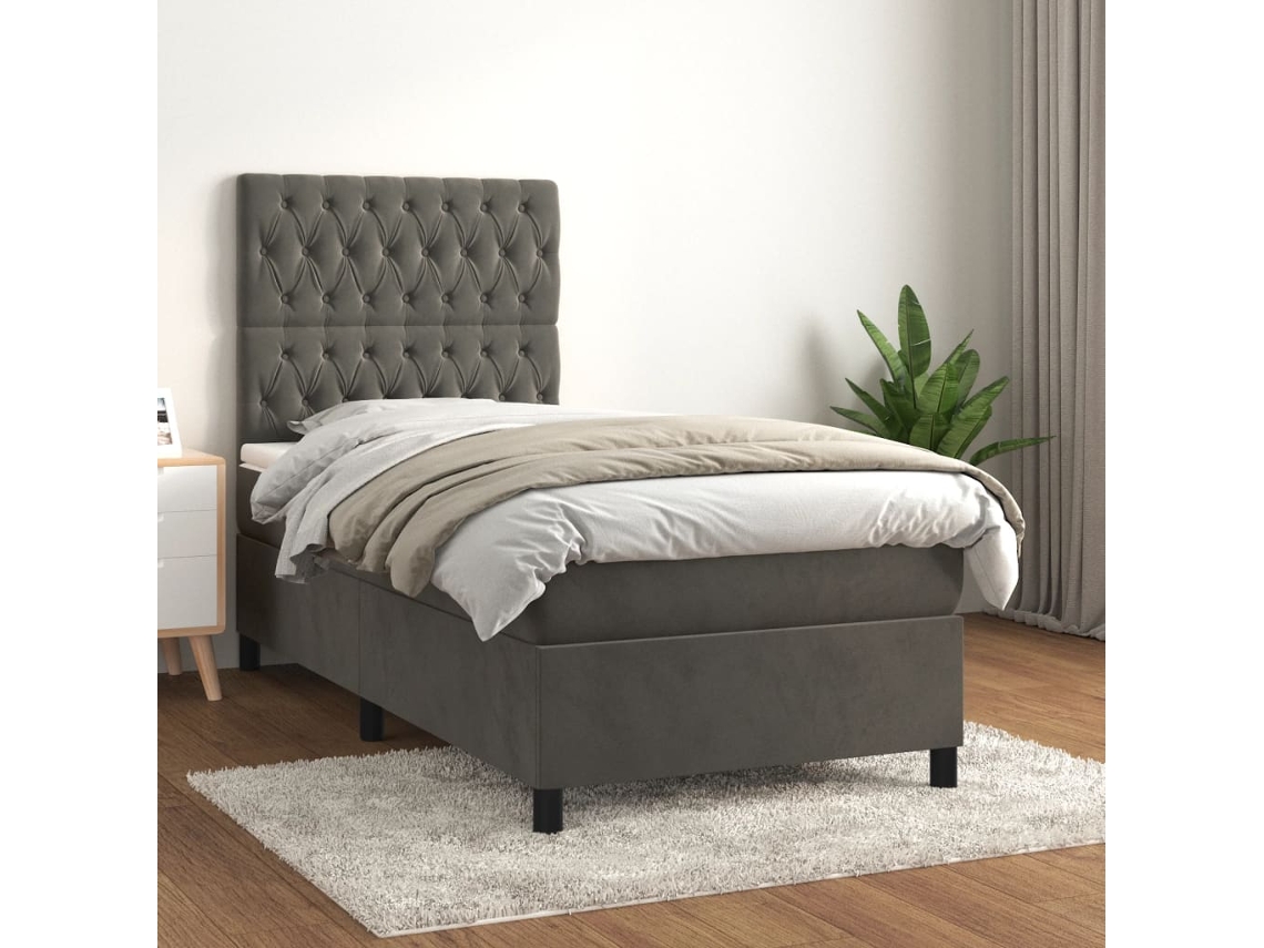 Vidaxl Cama Com Molas/colchão 90x190 Cm Veludo Cinza-escuro