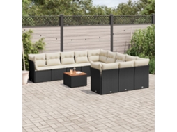 12 Pcs Conjunto De Sofá Jardim C/ Almofadões Vime Pe Preto Dkd Home Decor