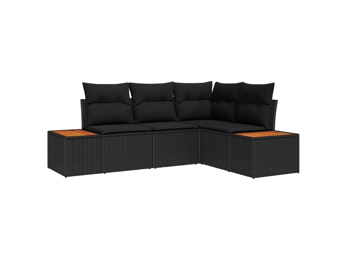 Conjunto 4 Sofá Modular Vidaxl Preto Vime Pe (209 X 154 X 85 Cm)