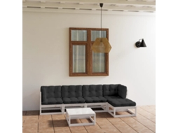 Conjunto Lounge Jardim 6 Peças C/ Almofadões Pinus Maciço Dkd Home Decor